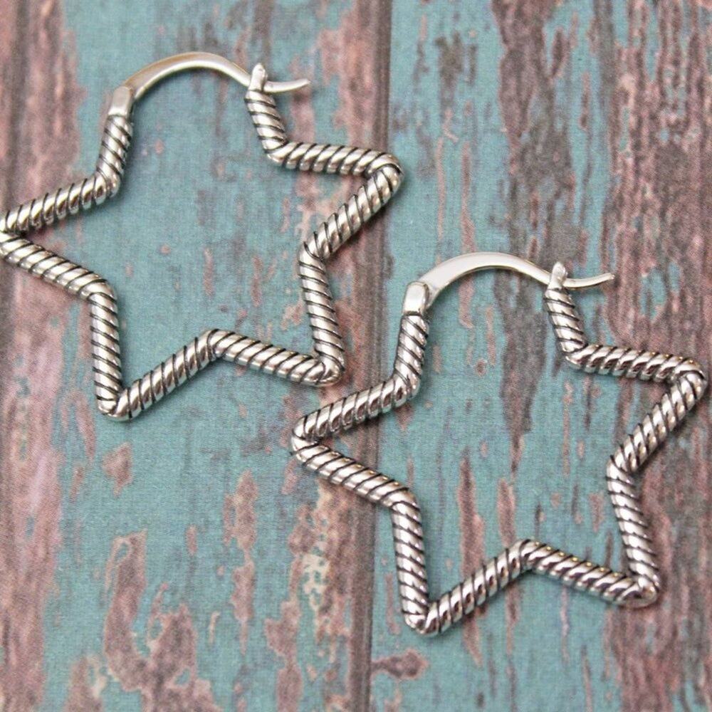 Silver Star Hoop Earrings